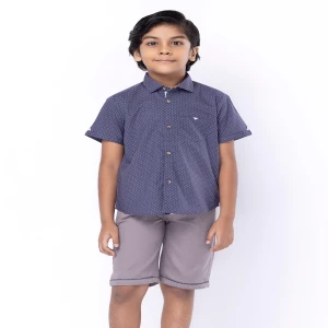 Blue Printed Cotton Shirt Pant Set